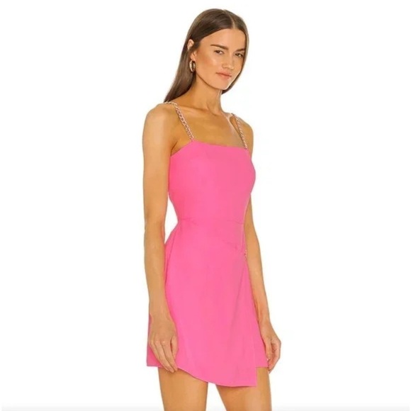AMANDA UPRICHARD Stilla Mini Dress Shocking Pink Gold Chain Straps Drape Accent - Picture 4 of 5